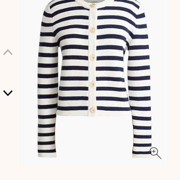 J. Crew Striped Navy White Cotton lady jacket cardigan sweater Size M - Picture 4 of 11